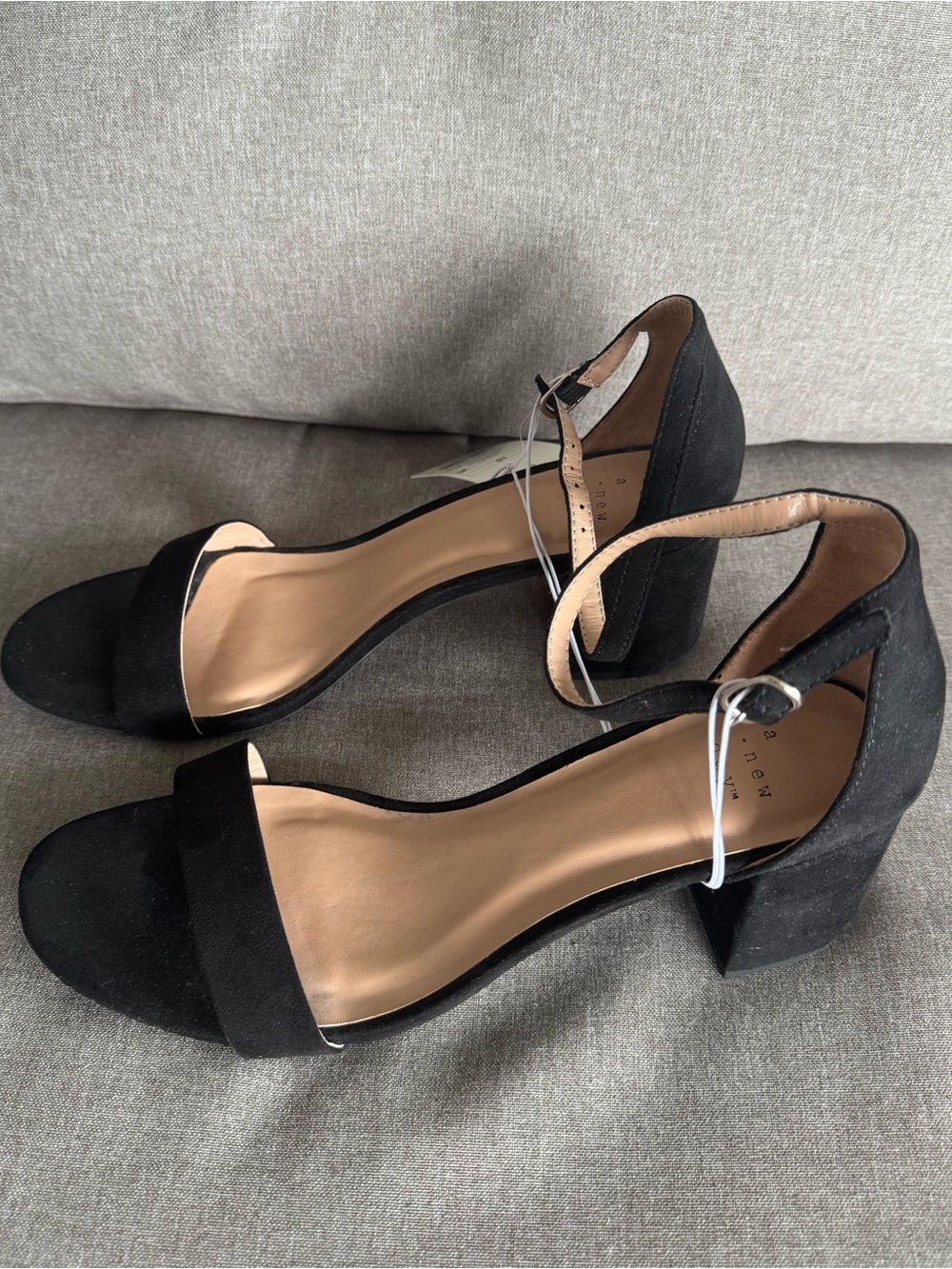 A New Day Black Open-Toe Block Heel Sandals with Ankle Strap
